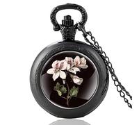 HIFFEY Classic Pretty Flowers Design Black Vintage Quartz Pocket Watch Men Women Charm Pendant Necklace Hours Clock Gifts (Color : PA602-Black)