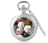 HIFFEY Classic Pretty Flowers Design Black Vintage Quartz Pocket Watch Men Women Charm Pendant Necklace Hours Clock Gifts (Color : PA592-Silver)