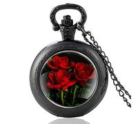 HIFFEY Classic Pretty Flowers Design Black Vintage Quartz Pocket Watch Men Women Charm Pendant Necklace Hours Clock Gifts (Color : PA051-Black)