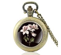HIFFEY Classic Pretty Flowers Design Black Vintage Quartz Pocket Watch Men Women Charm Pendant Necklace Hours Clock Gifts (Color : PA602-Bronze)