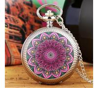 HIFFEY Gold Shell Blue Flower Color Design Turntable Pocket Watch Time to Run Lucky Necklace Rotating Pendant 80cm Chain Clock (Color : 01)
