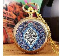 HIFFEY Gold Shell Blue Flower Color Design Turntable Pocket Watch Time to Run Lucky Necklace Rotating Pendant 80cm Chain Clock (Color : 05)