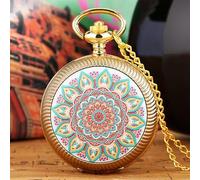 HIFFEY Gold Shell Blue Flower Color Design Turntable Pocket Watch Time to Run Lucky Necklace Rotating Pendant 80cm Chain Clock (Color : 03)