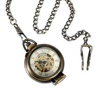 HIFFEY Hand Wind Mechanical Pocket Watch 180 Degrees Open Case Transparent Glass Cover Roman Numbers Unisex Chain Christmas Gifts