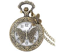 HIFFEY Lovely Butterfly Series Pattern Quartz Necklace Watches Women Bronze Pendant Chain Pocket Clock Arabic Numerals Dial Display (Color : C)