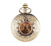 HIFFEY Luxury Steampunk Vintage Mechanical Pocket Watch for Men Ladies Skeleton Dial Engraved Case Fob Chain Pendant Collection Clock