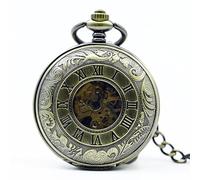 HIFFEY Mechanical Men's Watch Double Face Roman Dial Clock Vintage Two Sides Open Case Hand Wind Pocket Watch FOB Chain Gift