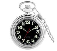 HIFFEY Noctilucent Open Face Arabic Numerals Quartz Pocket Watch Chain Luminous Pendant Clock Gifts Men Women (Color : Silver)