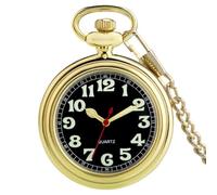 HIFFEY Noctilucent Open Face Arabic Numerals Quartz Pocket Watch Chain Luminous Pendant Clock Gifts Men Women (Color : Gold)