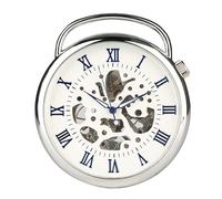 HIFFEY Open Face Blue Roman Numerals Display Mechanical Hand Winding Pocket Watch Silver Transparent Skeleton Pendant Antique Clock