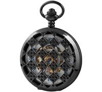 HIFFEY Personalized Retro Men's Mechanical Pocket Watch Antique Punk Roman Digital White Dial Chain Watch (Color : Black)