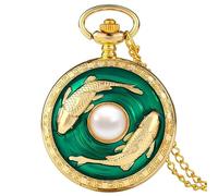 HIFFEY Pocket Watch Luxury Golden Vivid Fish Pearl Pattern FOB Chain Pendant Constellation Clock Birthday Gifts (Color : C)