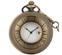 HIFFEY Pocket Watch with Calendar Minimalist Roman Numeral Quartz Pocket Watches Black/Gold/Silver/Bronze Pendant Clock Birthday Gifts (Color : Bronze)