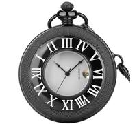 HIFFEY Pocket Watch with Calendar Minimalist Roman Numeral Quartz Pocket Watches Black/Gold/Silver/Bronze Pendant Clock Birthday Gifts (Color : Black)