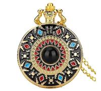HIFFEY Relief Art Southwest Totem Design Quartz Pocket Watch Necklace Pendant Steampunk FOB Chain Clock with Compass (Color : Black Pearl Gold)