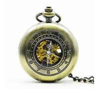 HIFFEY Roman Numerals Mechanical Hand-Winding Pocket Watch Bronze Fob Chain Pendant Clock Male Open Face Vintage Pocket Timepiece