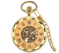 HIFFEY Roman Numerals Open Face Design Mechanical Pocket Watch Mens Retro Chain Clock Mechanical Hand Winding Antique Timepiece Male