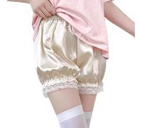 HIFFEY Satin Glossy Cute Lolita Safety Short Pants Women Sweet Ice Silk Bloomers Ruffles Lace Trim Panties Pumpkin Shorts Pettipants (Color : Beige, Size : L)