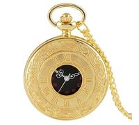 HIFFEY Vintage Black Unisex Fashion Roman Number Quartz Steampunk Pocket Watch Women Man Necklace Pendant with Chain Gifts (Color : Gold Necklace Chain)