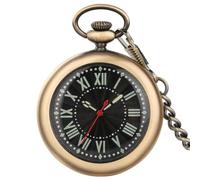 HIFFEY Vintage Bronze/Black Smooth Open Face Quartz Analog Pocket Watch for Men Luminous Roman Numerals Dial Antique Pocket Clock Gift (Color : Bronze)