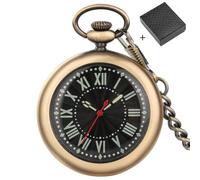 HIFFEY Vintage Bronze/Black Smooth Open Face Quartz Analog Pocket Watch for Men Luminous Roman Numerals Dial Antique Pocket Clock Gift (Color : Bronze with Box)