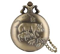 HIFFEY Vintage Bronze Chinese Zodiac Rat/Ox/Tiger/Rabbit/Dragon/Snake/Horse/Sheep/Monkey/Rooster/Dog/Pig Quartz Necklace Pocket Watches (Color : 12)