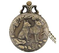 HIFFEY Vintage Bronze Chinese Zodiac Rat/Ox/Tiger/Rabbit/Dragon/Snake/Horse/Sheep/Monkey/Rooster/Dog/Pig Quartz Necklace Pocket Watches (Color : 11)