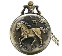 HIFFEY Vintage Bronze Chinese Zodiac Rat/Ox/Tiger/Rabbit/Dragon/Snake/Horse/Sheep/Monkey/Rooster/Dog/Pig Quartz Necklace Pocket Watches (Color : 7)