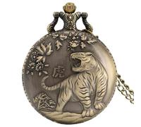 HIFFEY Vintage Bronze Chinese Zodiac Rat/Ox/Tiger/Rabbit/Dragon/Snake/Horse/Sheep/Monkey/Rooster/Dog/Pig Quartz Necklace Pocket Watches (Color : 3)