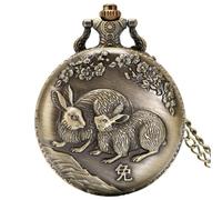 HIFFEY Vintage Bronze Chinese Zodiac Rat/Ox/Tiger/Rabbit/Dragon/Snake/Horse/Sheep/Monkey/Rooster/Dog/Pig Quartz Necklace Pocket Watches (Color : 4)