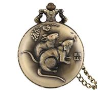 HIFFEY Vintage Bronze Chinese Zodiac Rat/Ox/Tiger/Rabbit/Dragon/Snake/Horse/Sheep/Monkey/Rooster/Dog/Pig Quartz Necklace Pocket Watches (Color : 1)