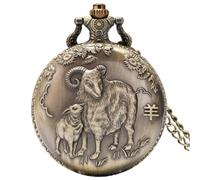 HIFFEY Vintage Bronze Chinese Zodiac Rat/Ox/Tiger/Rabbit/Dragon/Snake/Horse/Sheep/Monkey/Rooster/Dog/Pig Quartz Necklace Pocket Watches (Color : 8)