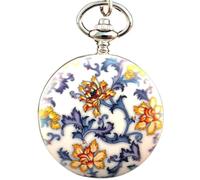 HIFFEY Vintage Chinese Style Blue and White Porcelain Pocket Watch Mechanical Chain Pendant Luxury Fashion Gift Sweater Chain Clock