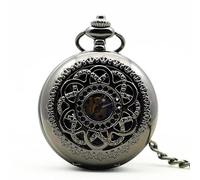 HIFFEY Vintage Skeleton Engraved Mechanical Pocket Watch for Women Blue Roman Numeral Dial Hand Wind Watch Chain Pendant Gifts (Color : B)