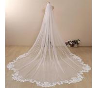 HIFFEY Wedding Veil Soft Tulle Veil Ivory Chapel Length Veil Lace Appliques Floral Bridal Veil Wedding Accessories White/Ivory (Color : White, Size : 250cm)