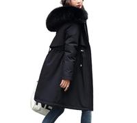 HIFFEY Women's Winter Coat, Fleece Lining, Hood, Fur Collar, Long, Thick, Warm Winter Parka Coat with Pockets, Black, M