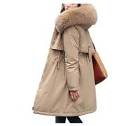 HIFFEY Women's Winter Coats, Fleece Lining, Hood, Fur Collar, Long, Thick, Warm Winter Parka Coat with Pockets, Brown, M
