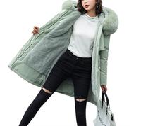 HIFFEY Women's Winter Coats Fleece Lining Hood Fur Collar Long Thick Warm Winter Parka Coat with Pockets, Green, 4XL