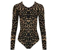 Hiffy Girls Kids Leopard Army Print Long Sleeve Stretch Dance Gymnastic Leotard Age 3-13 Years (Brown Leopard, 11-12 Years)