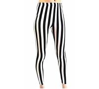 Hiffy Ladies Womens Halloween Stripe Skull Rose Hand Skeleton Skull Bones Print Leggings Plus Size (Stripe Print, 16-18)