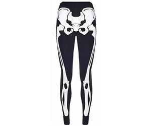Hiffy Ladies Womens Halloween Stripe Skull Rose Hand Skeleton Skull Bones Print Leggings Plus Size (Skeleton Print, 8-10)