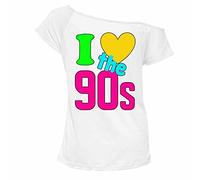 Hiffy® Womens I Love The 90s T Shirt Short Sleeves Ladies Retro Pop Star Neon Festive Tees Top UK Plus Size (New Love 90 White, XXL)