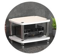 HIFI Audio Cabinet Stand - AV Shelf with Record Player & Power Amp Rack White 2-Tier MDF Storage Unit with Shock Absorbing Feet for Audio Equipment