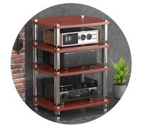 HIFI Audio Cabinet Stand for Record Player - MDF AV Shelf with Shock Absorbing Feet Power Amp Storage Wood Finish 60x48x10cm Stylish Audio Equipment Rack.