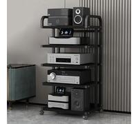 HiFi Audio Rack 3/4/5 Tier Adjustable Wooden Shelf with Universal Wheels Multi-Functional Stand for Turntables Speakers and Home Audio Systems