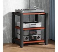 HiFi Audio Rack, 3-Tier Turntable Stand, Sturdy Metal Frame for DVD Player & Game Console, AV Media Stand, Brown, 60x50x64cm, Perfect for Home Theater