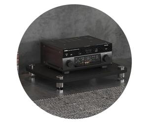 HiFi Audio Rack - 4-Tier MDF Record Player Stand with Shock-Absorbing Feet Power Amplifier Shelf for Home Theater Stylish Black Audio Cabinet 60x48x10cmStorage Solution