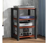 HiFi Audio Rack, 4-Tier Turntable Stand, Metal Frame Media Tower for DVD Player & Game Console, Stylish Brown Finish, 60x50x85cm, Perfect for Home Entertainment.