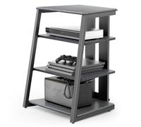 HiFi Audio Rack Adjustable 4Tier Media Stand with Power Outlet Open Corner Entertainment Center Stylish Wood Shelf for Stereo & Video Equipment (Black)