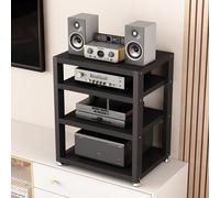 HiFi Audio Rack Stand - 2/3/4-Tier Media Stand for Record Player & AV Components Stylish Black Design with Shock-Absorbing Feet Perfect for Home Theater Setup 15.7"x13.7"x21.6".